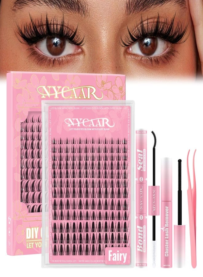 NYCAAR Fairy Lash Clusters Kit Spiky Manga Lash Clusters D Curl 144Pcs 8-18mm Lash Extension Kit Wispy Invisible Band Lashes Kit with Bond and Seal,Remover,Applicators DIY at Home(Fairy) - Image 1